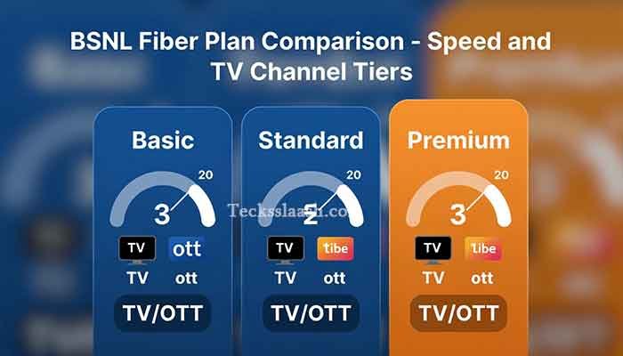 BSNL Fiber Plans with TV Channels – Best Options in 2026 2 BSNL Fiber plan comparison chart showing speeds and TV channel availability