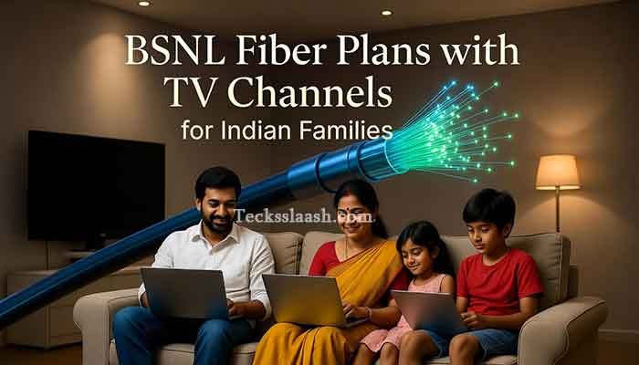 Indian family enjoying BSNL Fiber broadband with TV channels at home
