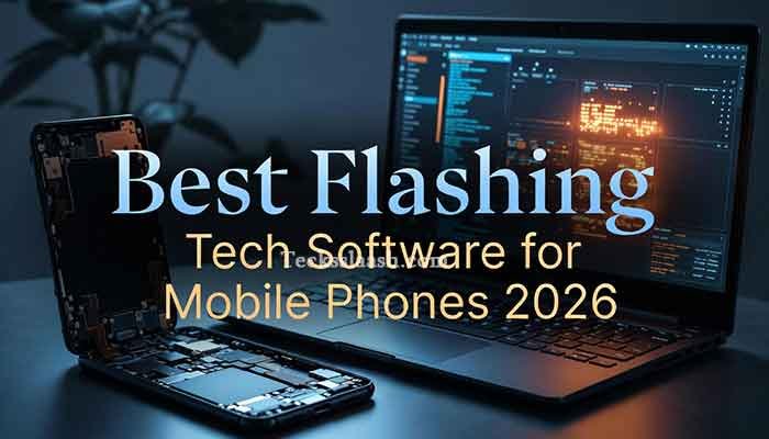 Flashing Tech software running on PC next to an Android phone