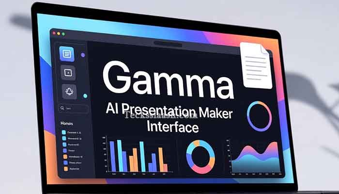 Gamma AI creating a beautiful presentation on laptop screen