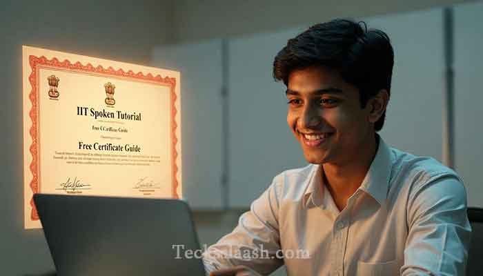 Student completing IIT Spoken Tutorial course and receiving free certificate from IIT Bombay