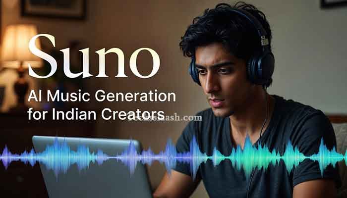 Suno AI Review: Create Free Music in Minutes (2026) 4 Indian creator using Suno AI to generate free music on laptop