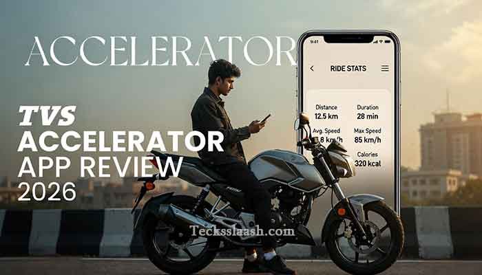 TVS Accelerator App Review: Is It Worth Using? (2026) 5 Rider checking TVS Accelerator app ride stats on smartphone