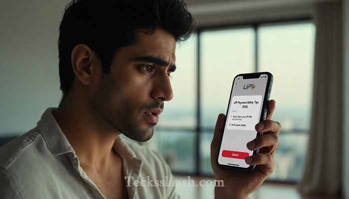 Indian user checking UPI payment safety on smartphone
